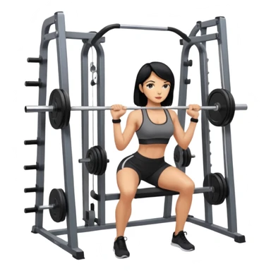 Girl with black hair on the smith machine sticker