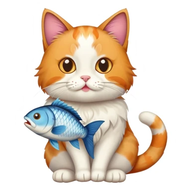 cat full body sitting with a fish in its mouth sticker
