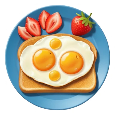 “Minimal emoji-style breakfast icon, flat design, rounded shapes, bright colors, white background, iOS emoji aesthetic, breakfast plate with toast, egg, and fruit sticker