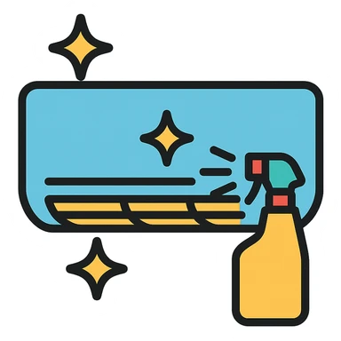 air conditioning cleaning icon showing an AC unit with sparkles or cleaning spray sticker
