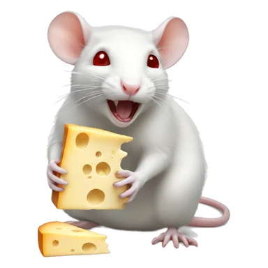 White rat with red eyes eating cheese sticker