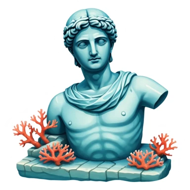 sunken greek statue, include water and coral in the sea sticker