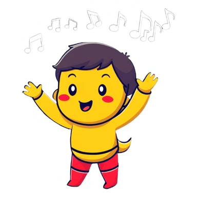 Ruko Yokune in singing pose with musical notes, colorful cartoonish sticker style sticker