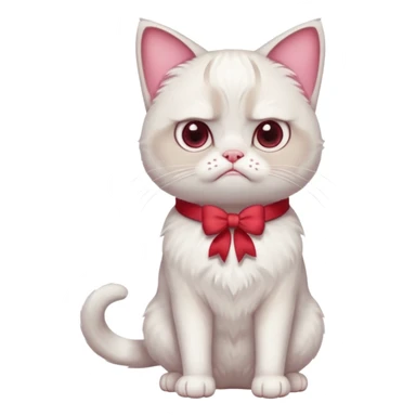 A White grumpy cat with light pink ears and paws and with a bow around its neck. The cat shall be standing on two legs sticker