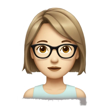 Korean girl with glasses, medium length hair, side bangs and light brown hair sticker