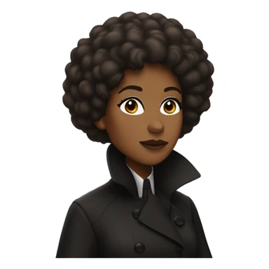 Miss Sherlock as a brown-skinned woman with an afro, wearing a black trench coat sticker
