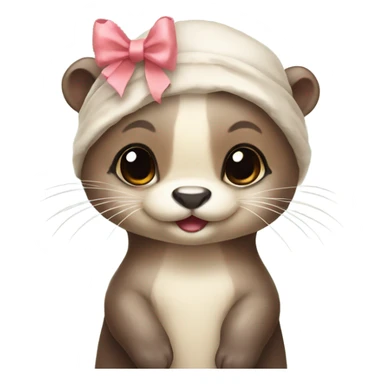 A baby otter with a bow on her head  sticker