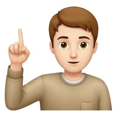 Man with one finger on both hands pointing at screen sticker