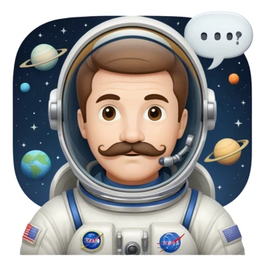 Boomer wearing a classic spacesuit with a bold mustache. Add a small speech bubble that says, “Hello from orbit!”

 sticker