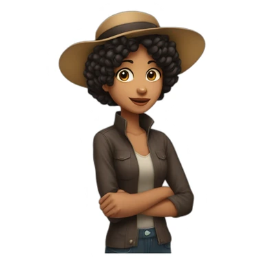 Uma menina Boiadeira de cabelo liso com chapéu de boiadeira cabelos longos lisos e pretos sticker