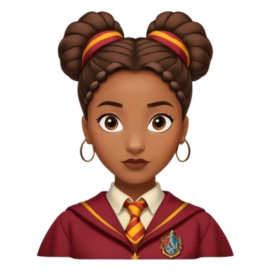 Tiana Benjamin is Angelina Johnson in harry potter, wear hogwarts gryfindor uniform,  thick, brown knot bun hair , reflecting her bold, stylish, and strong personality sticker