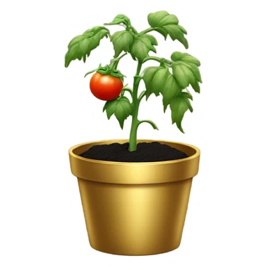 Tomato plant with Black tomatoes on in a gold pot sticker