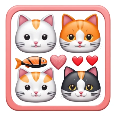 square border pattern of hearts, sushi, and cats sticker