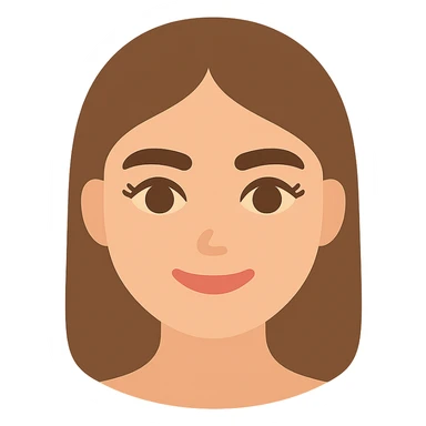 pretty girl with thick eyebrows, straight brown hair and brown eyes, curled eyelashes, color icon sticker