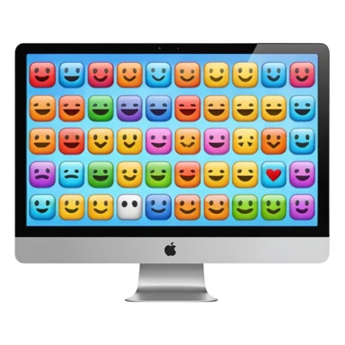 Emoji style iMac screen displaying app icons in grid sticker