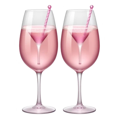 Dos Champagne rosa cruzadas de la parte donde se sostiene con la mano, formando una x, con un listón de moño color rosa claro sin cartas, que sea aesthetic sticker