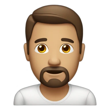 man with slight frown holding a coffee sticker