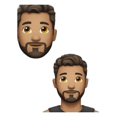 young man with tattoos, short hair, and a beard sticker