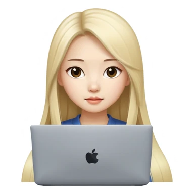 beautiful girl, with long blond hair, straight hair, chinese, with laptop sticker