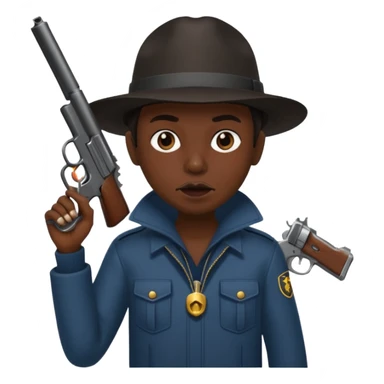 Blunt in mouth. Dress like yn. Holding a gun sticker