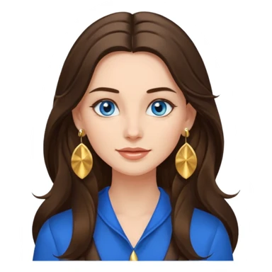 
Create an emoji of a brunette with blue eyes. She should have long hair, stylish clothing, and a friendly facial expression. Add some accessories like earrings or glasses to make the look more interesting. sticker