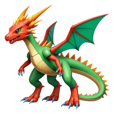 Spiky Cool Edgy shiny colorful Digimon-Fakemon-Flygon-Charizard-Mecha, full body, two legs sticker