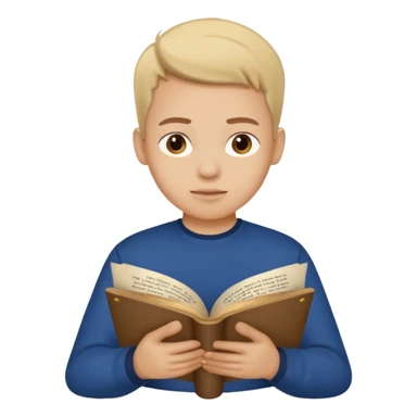 joven con camiseta azul oscuro leyendo un pergamino sticker