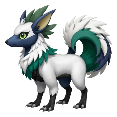 Shiny Black Grey White and Dark-Green Trico-Nargacuga-Silvally-Skiddo-Sprigatito-Absol-fusion (full body) sticker