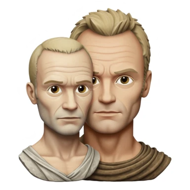 Cinematic realistic ultra HD - musician Sting leaning against a antique stone sculpture sticker