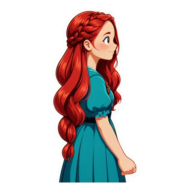 Girl with long red hair one side braide  sticker