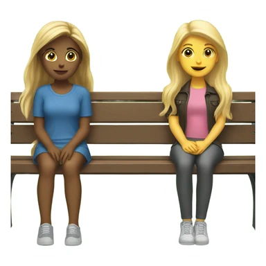 Girl with brown hair and other girl with blonde hair sitting on a bench  sticker
