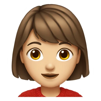 Girl with brown hair and bangs wearing a red cardigan. sticker