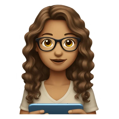 girl with glasses and brown wavy hair reading on smart phone sticker