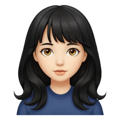 A girl with long, wavy black hair with bangs and medium-sized hazel eyes sticker
