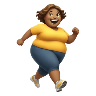 fat woman running towards the camera smiling sticker