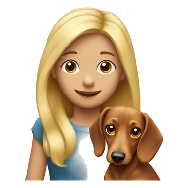 Children blonde with dachsund dog happy  sticker
