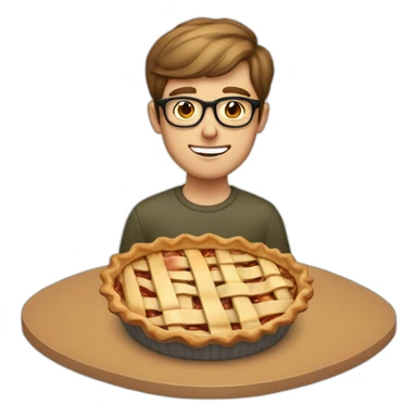 Short light brown hair guy wearing glasses eatings an apple pie sticker