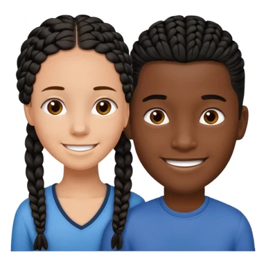 Dark black girl with black braids, smiling, and tan white boy with straight brown hair sticker