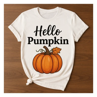 t shirt with print "hello pumpkin" sticker