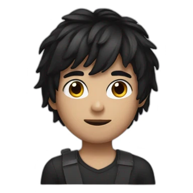 A boy with black hair wearing a mask sticker