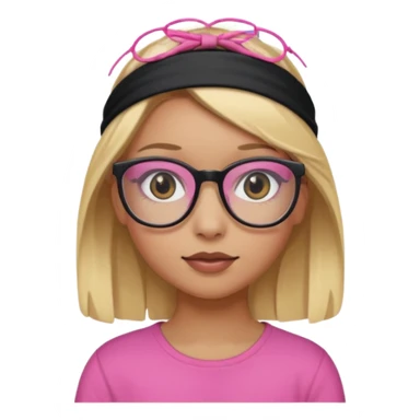 blonde girl black eyes with black headband and pink glasses light brown skin sticker