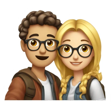 Nerd boy taking selfie with girl bestie  sticker
