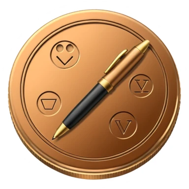 generate a token like a regular, real-life coin with an image of a pen in the middle sticker
