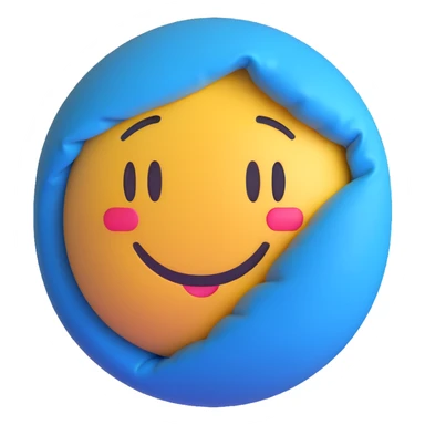 3D smiley emoji, round shape, student falling asleep in library, blue color, sleepy face sticker