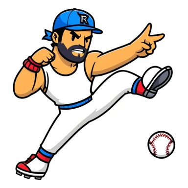 Razor Ramon from Sega WWF Mania video game in his signature pose defeating a cat in a baseball cap sticker