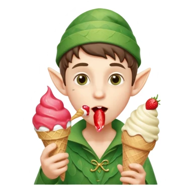 
A young elf boy in leafy clothes licking a triple-scoop ice cream with wide eyes.
baby elf with strawberry ice cream




 sticker