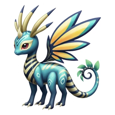 zig-zag-patterned tribal tropical hot spotted striped Meloetta-Dialga-Giratina-Noibat-Pokémon-Fakémon-fusion-hybrid-creature sticker