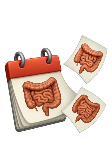 emoji stile iphone di un calendario con fogli che volano insieme, sui fogli ci sono disegnati degli intestini anatomici, iperrealistico 4k, isolato su sfondo bianco sticker