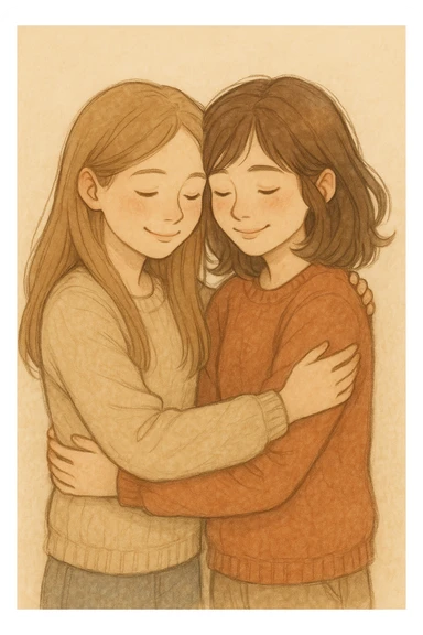 two girls hugging, warm and friendly style sticker