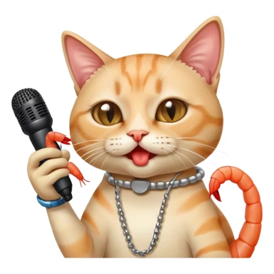 cat rapper using a shrimp as a microphone sticker